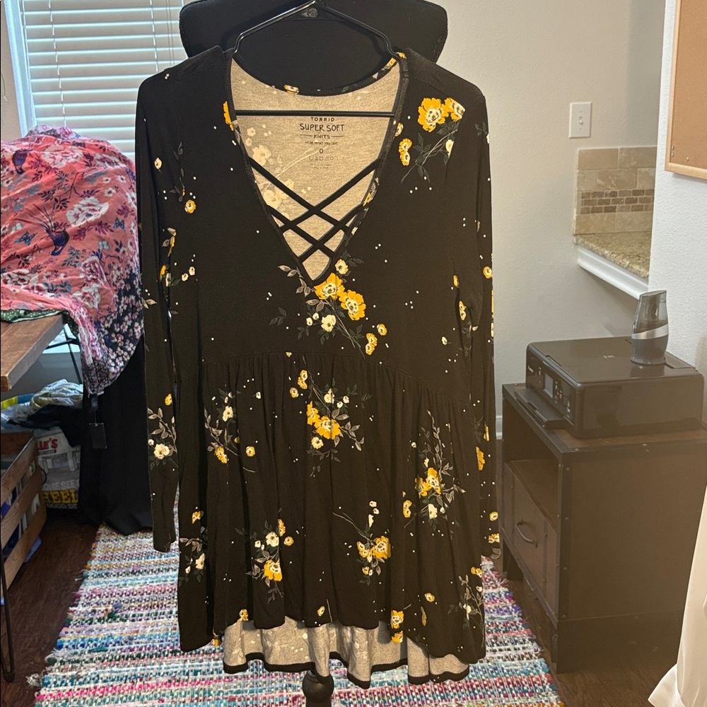 Torrid Ditsy Print Baby Doll Blouse